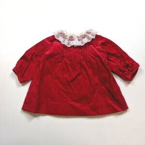 Vintage Polly Flinders Dress Baby Girls Size 12m Red Velvet Christmas Holiday